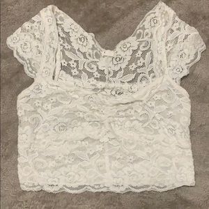 Garage white lace crop top